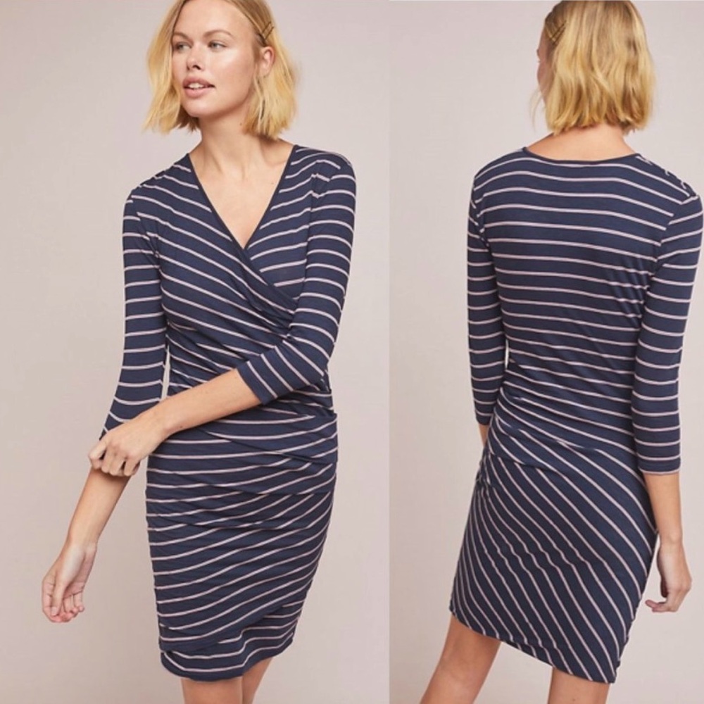 Sundry Navy and White Striped Long Sleeve Dress